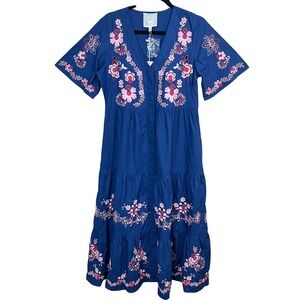 Johnny Was Alegra Poplin Midi Dress In Navy Peony‎ Size Small NEW